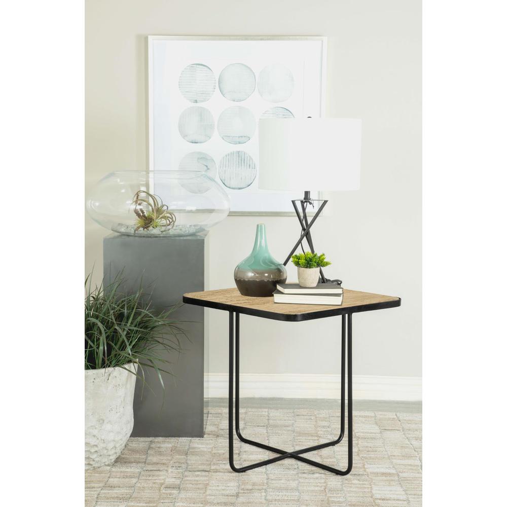 Elyna Square Accent Table Travertine and Black. Picture 2