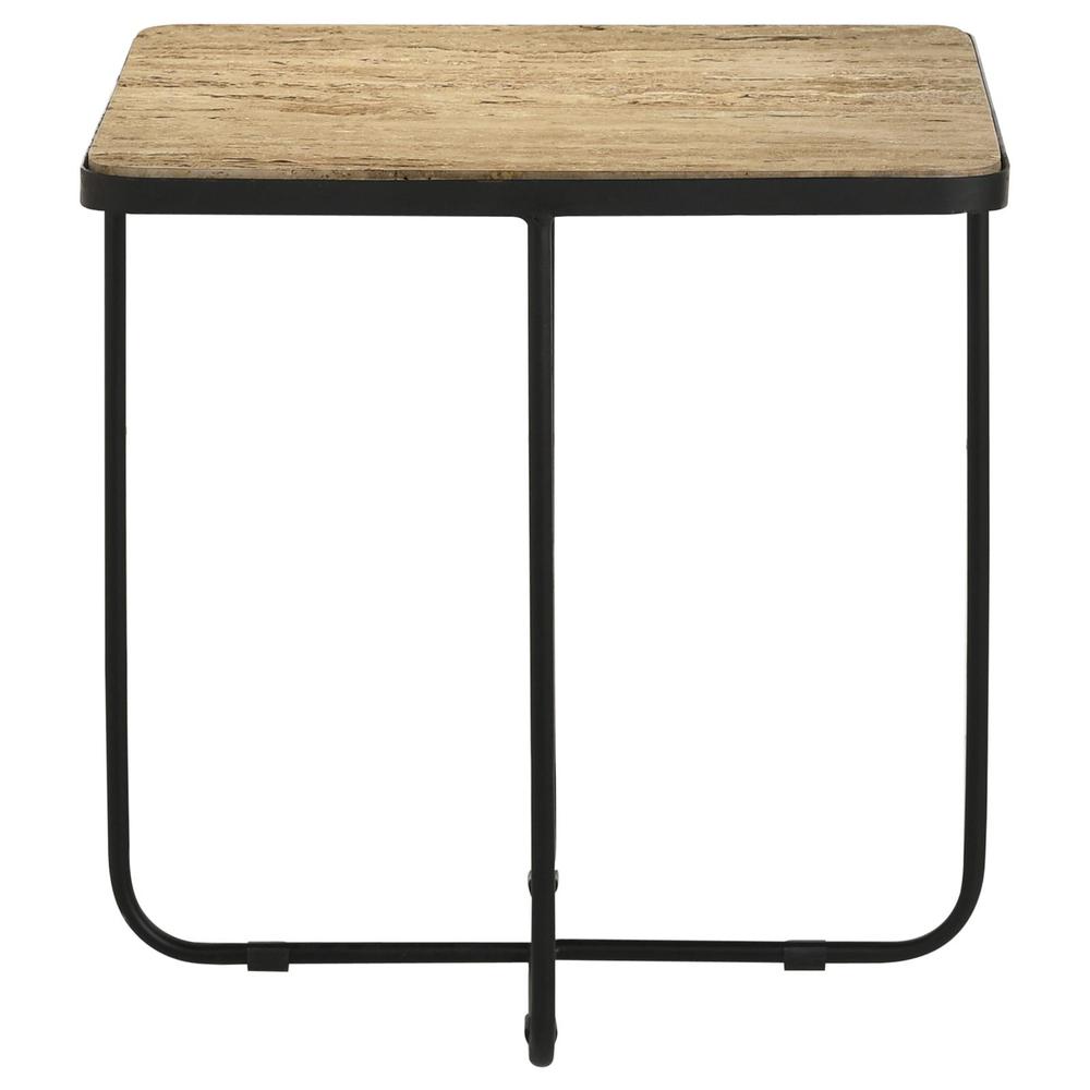 Elyna Square Accent Table Travertine and Black. Picture 4