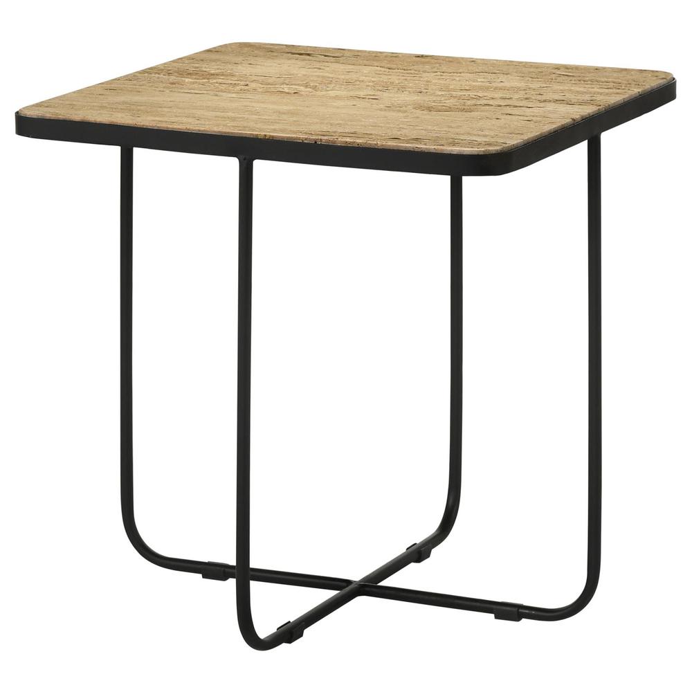 Elyna Square Accent Table Travertine and Black. Picture 5