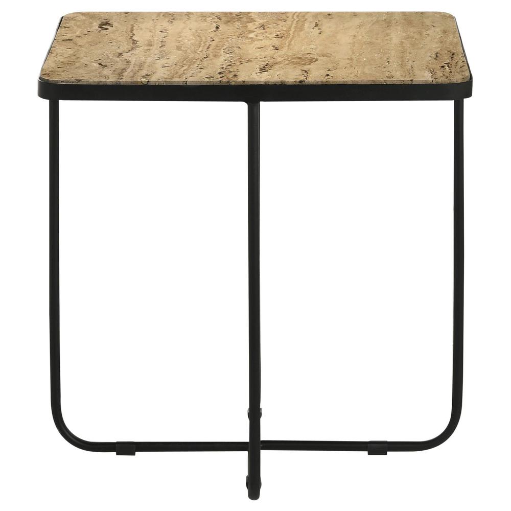 Elyna Square Accent Table Travertine and Black. Picture 6