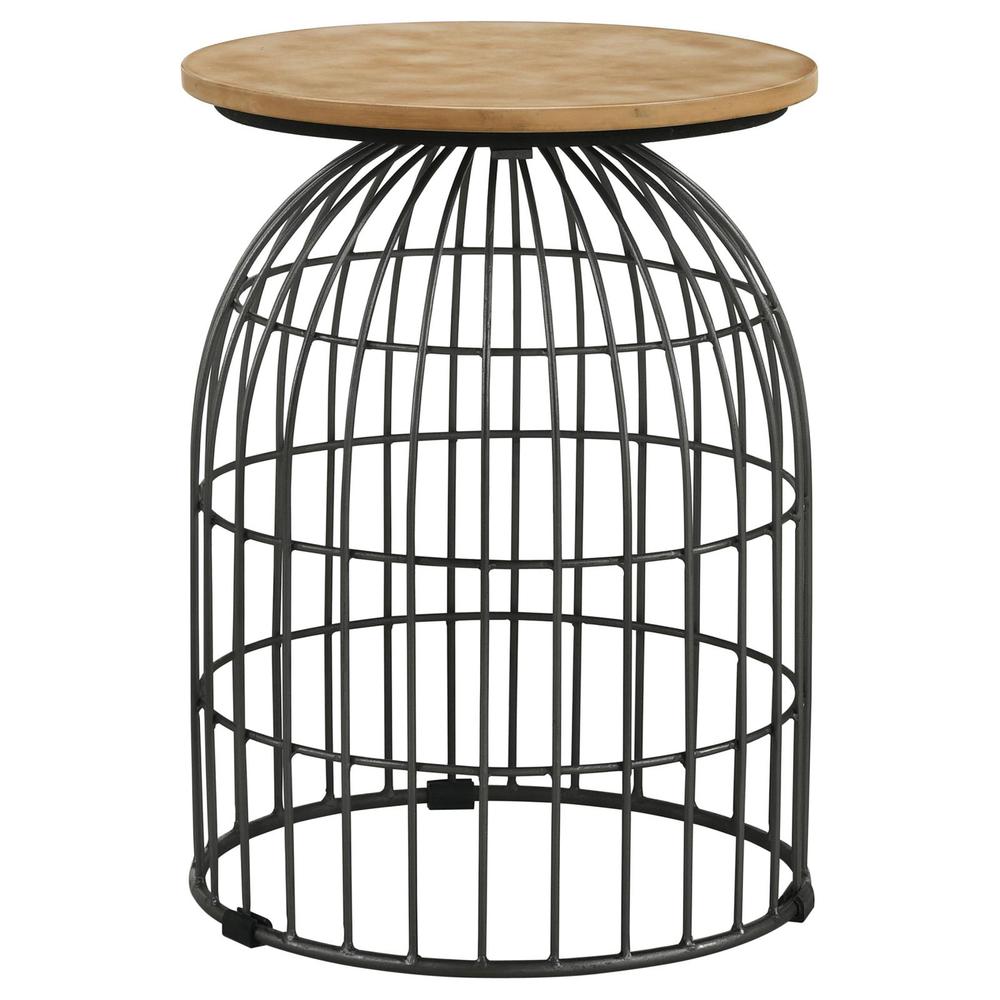 Bernardo Round Accent Table with Bird Cage Base Natural and Gunmetal. Picture 3
