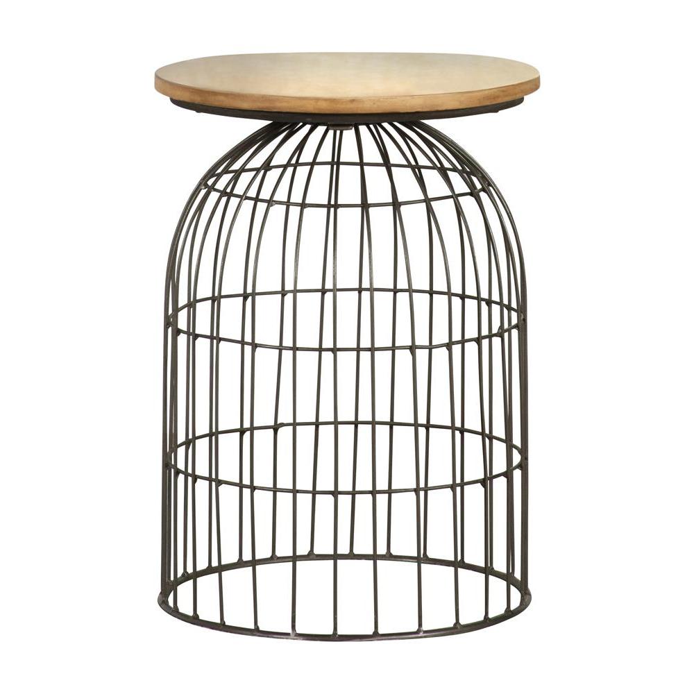 Bernardo Round Accent Table with Bird Cage Base Natural and Gunmetal. Picture 6