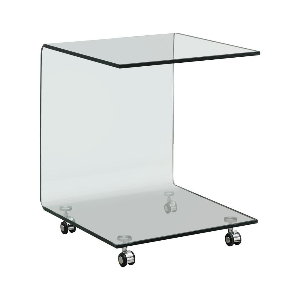 C-shaped Accent Table with Casters Clear. Picture 2