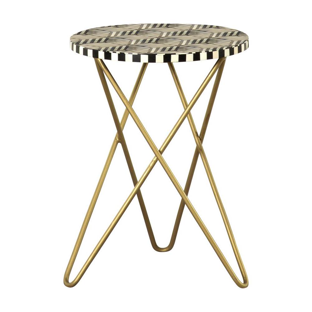 Xenia Round Accent Table with Hairpin Legs Black and White. Picture 6