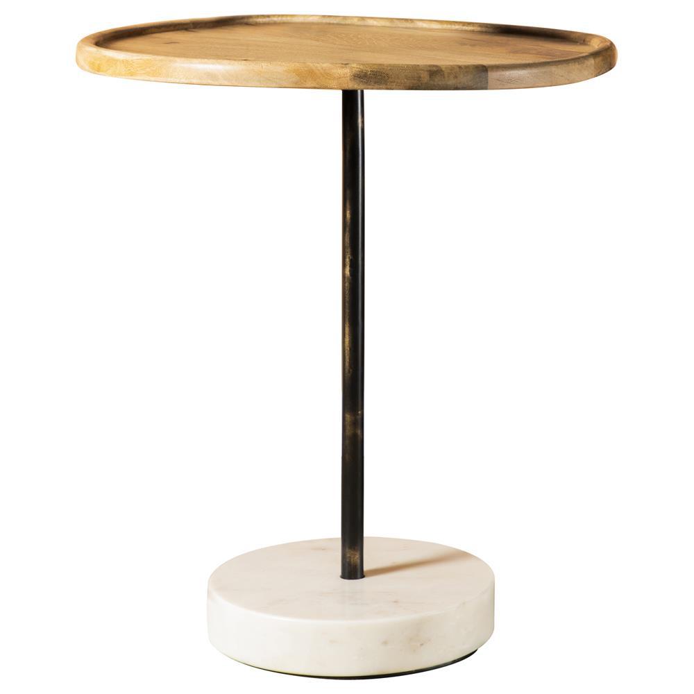 Ginevra Round Wooden Top Accent Table Natural and White. Picture 2