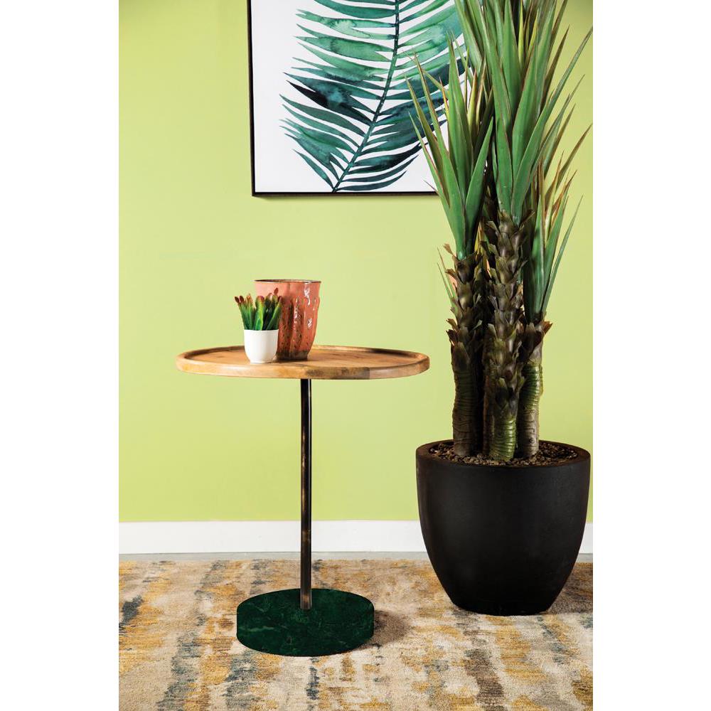 Ginevra Round Marble Base Accent Table Natural and Green. Picture 1