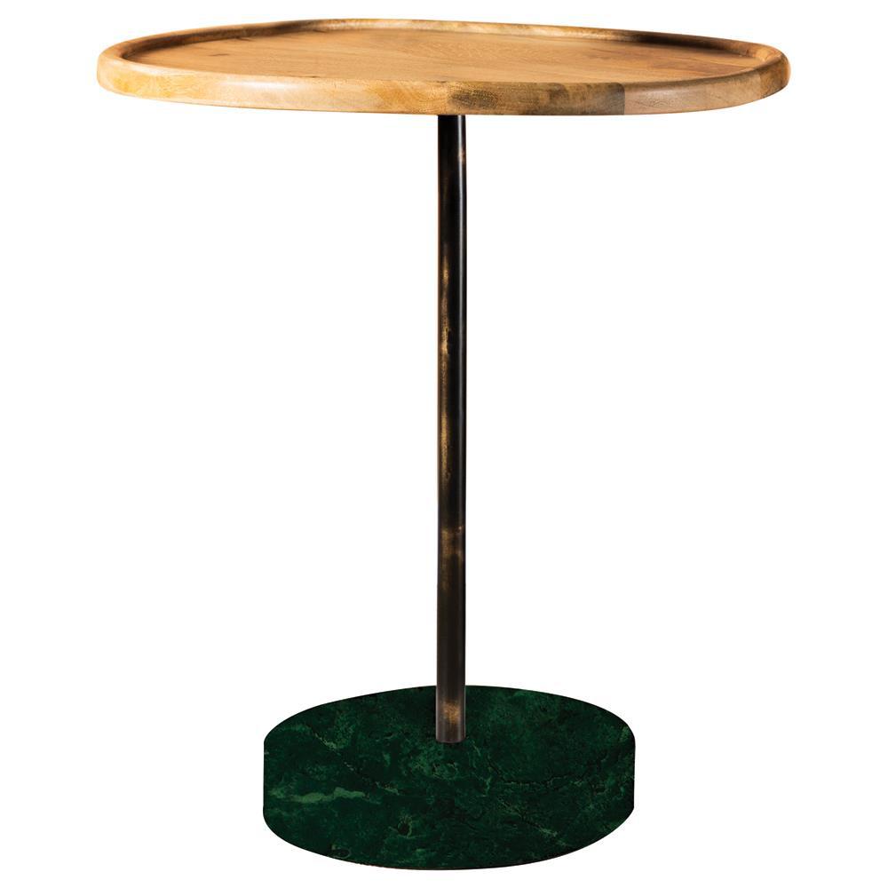 Ginevra Round Marble Base Accent Table Natural and Green. Picture 2