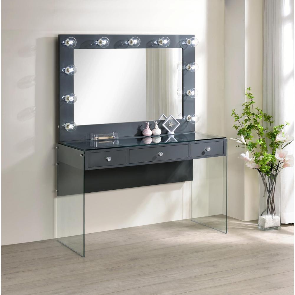 Afshan 3-drawer Vanity Desk with Lighting Mirror Grey High Gloss. Picture 1