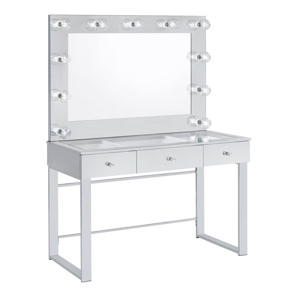 Umbridge 3-drawer Vanity with Lighting Chrome and White. Picture 3