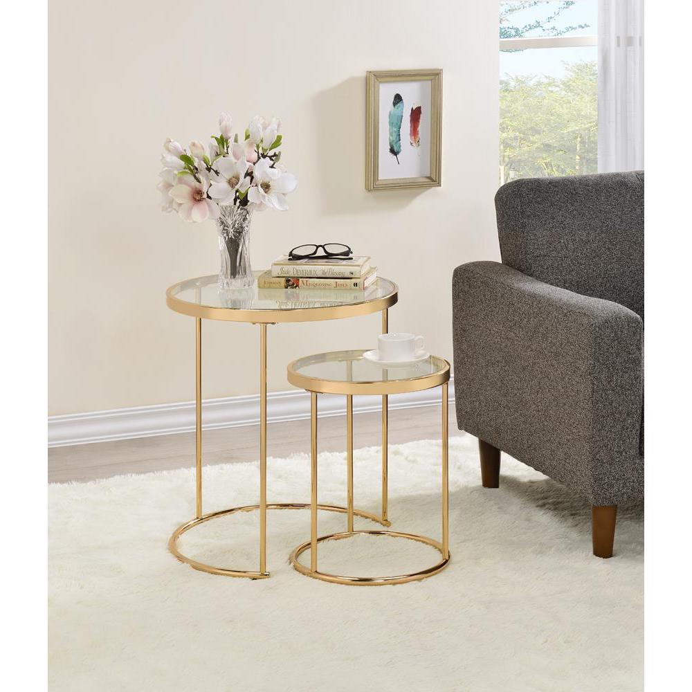 Maylin 2-piece Round Glass Top Nesting Tables Gold. Picture 1