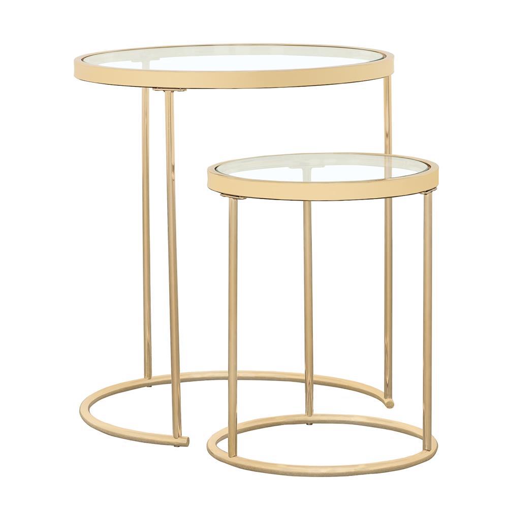 Maylin 2-piece Round Glass Top Nesting Tables Gold. Picture 2
