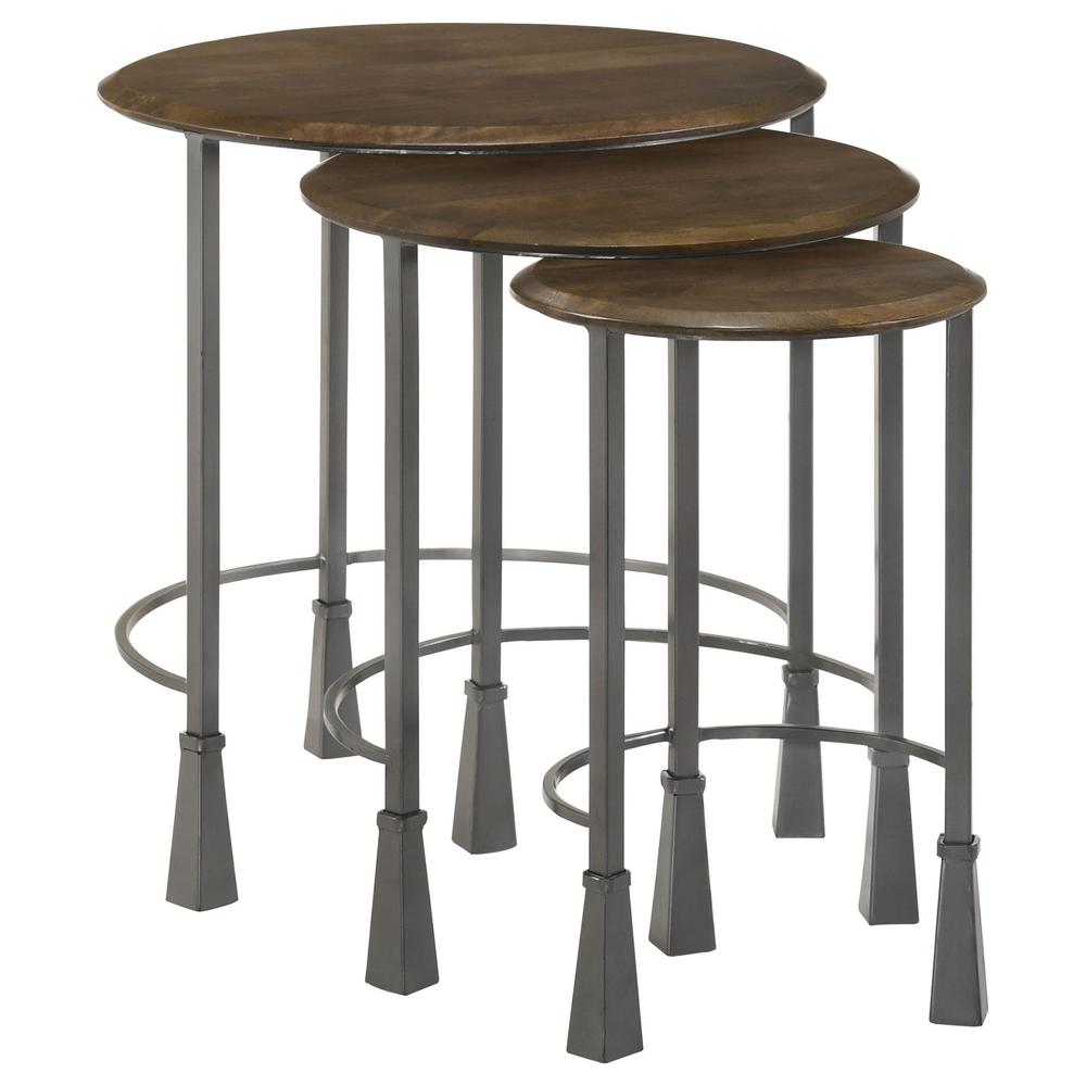Deja 3-piece Round Nesting Table Natural and Gunmetal. Picture 3