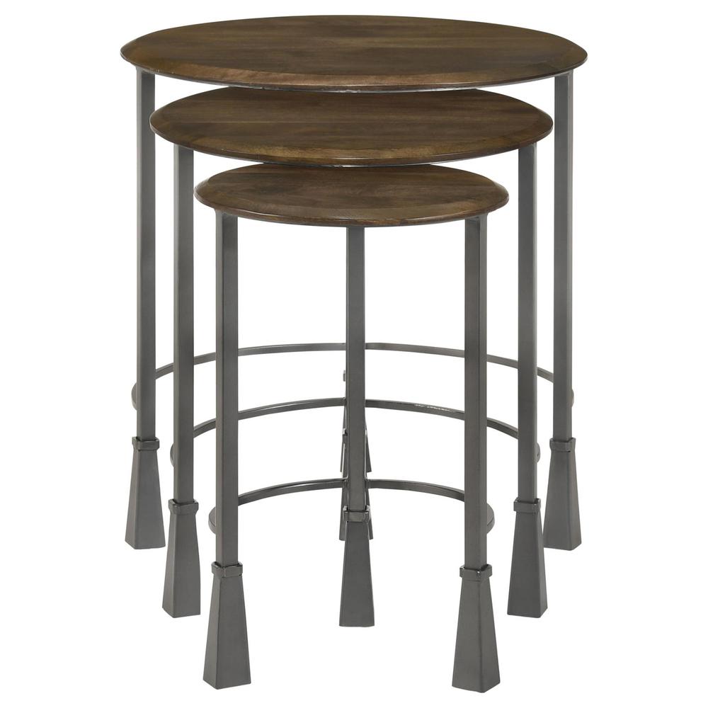 Deja 3-piece Round Nesting Table Natural and Gunmetal. Picture 5