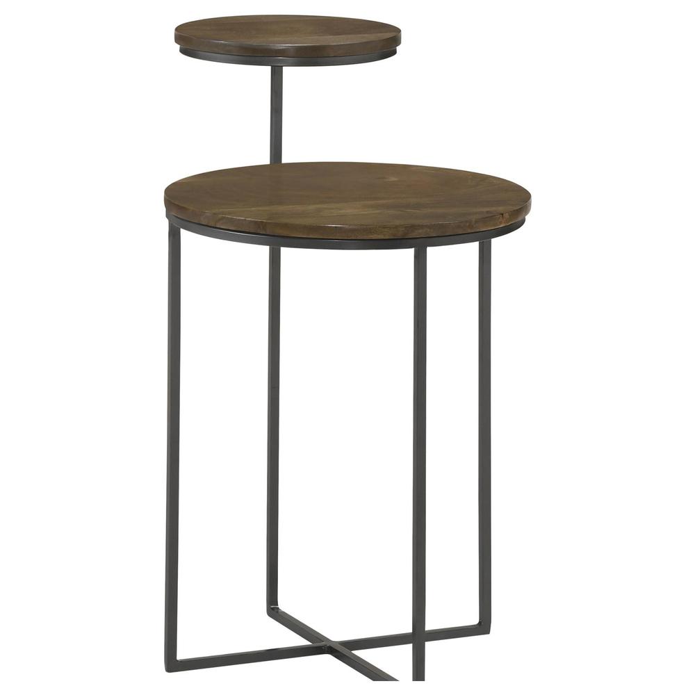 Yael Round Accent Table Natural and Gunmetal. Picture 3