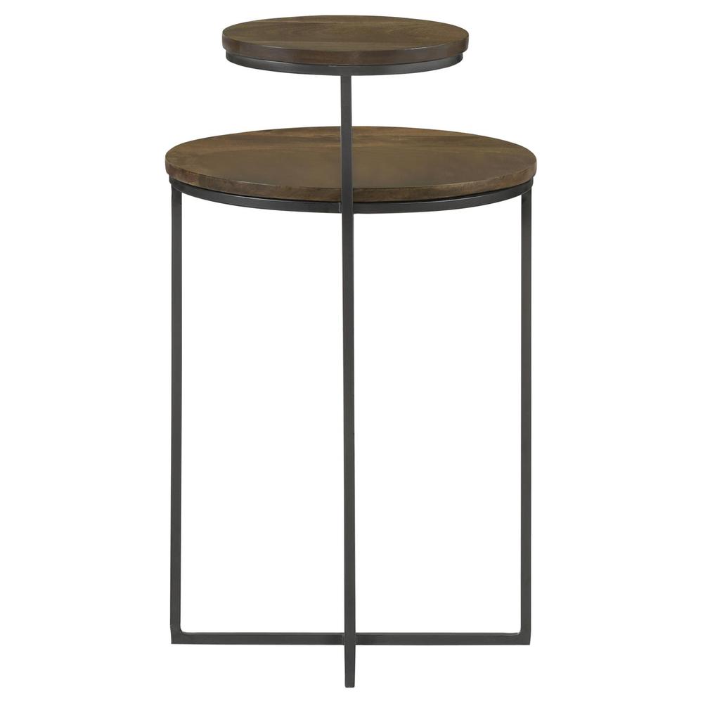Yael Round Accent Table Natural and Gunmetal. Picture 4