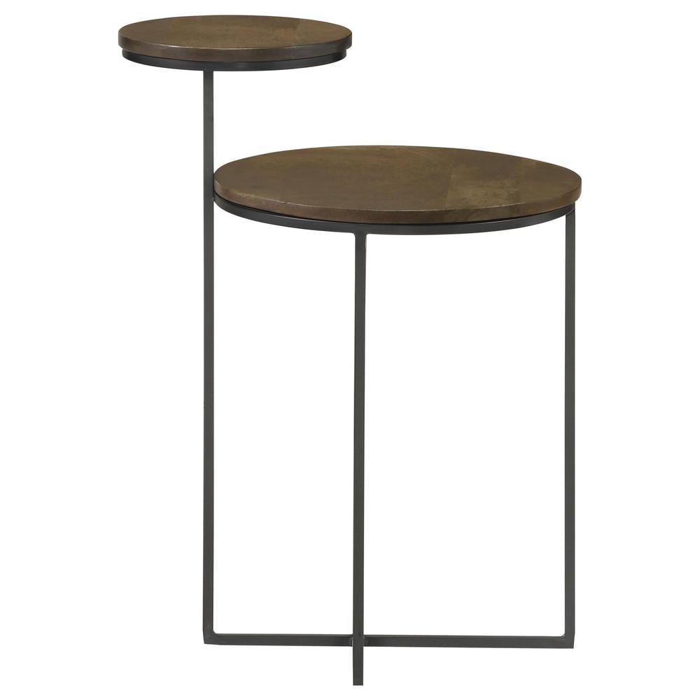 Yael Round Accent Table Natural and Gunmetal. Picture 5