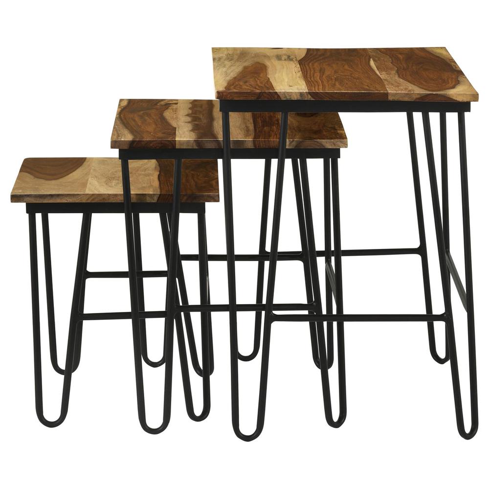 Nayeli 3-piece Nesting Table with Hairpin Legs Natural and Black. Picture 7