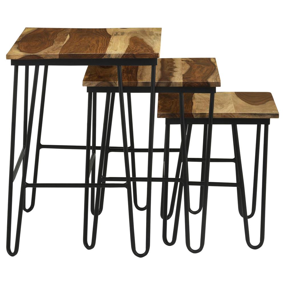 Nayeli 3-piece Nesting Table with Hairpin Legs Natural and Black. Picture 9