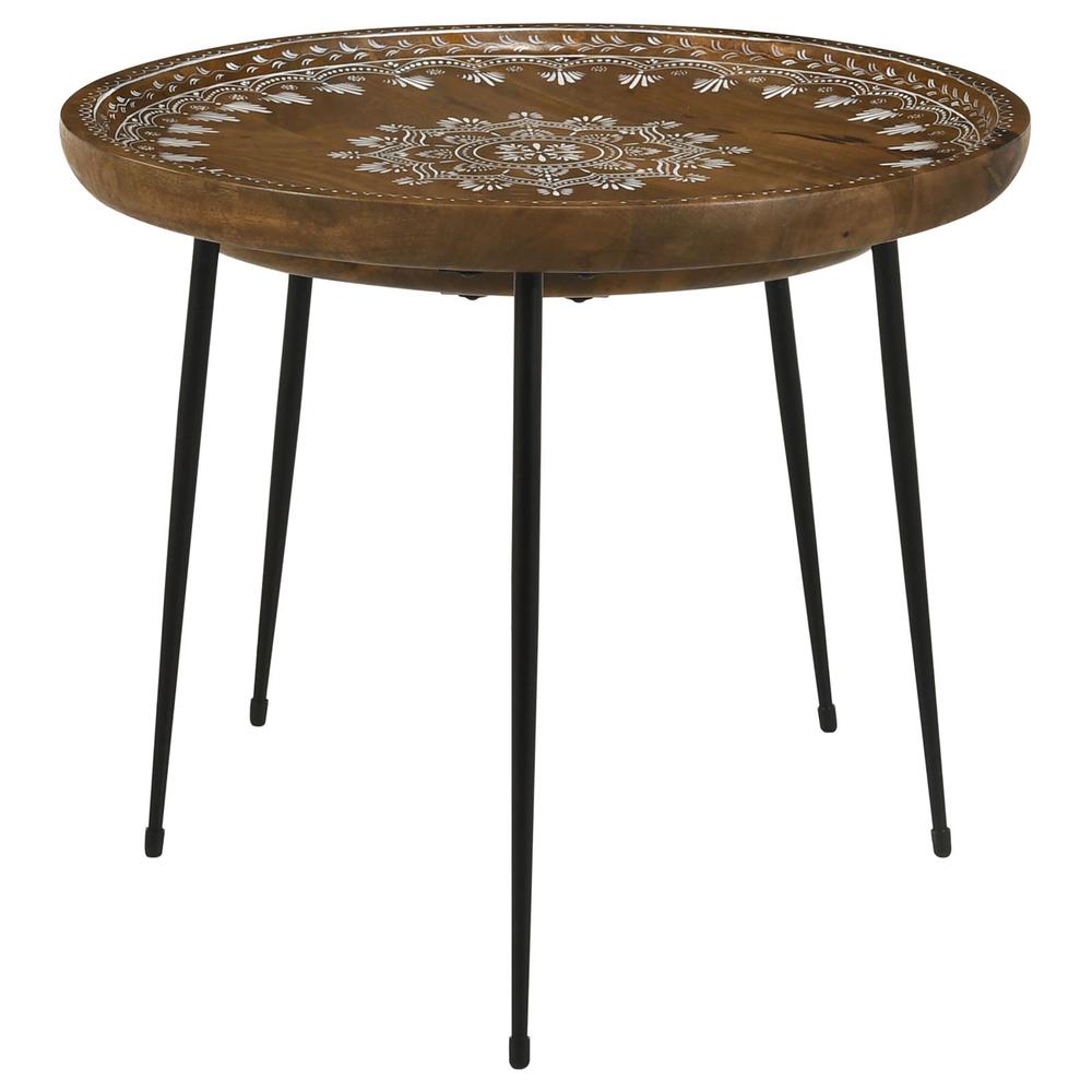 Nuala 2-piece Round Nesting Table with Tripod Tapered Legs Honey and Black. Picture 7