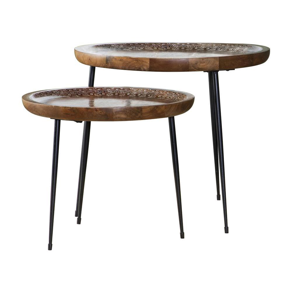 Nuala 2-piece Round Nesting Table with Tripod Tapered Legs Honey and Black. Picture 11