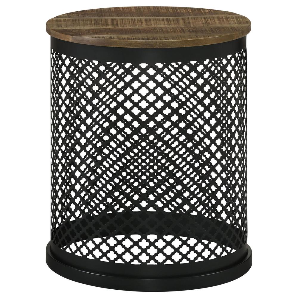 Aurora Round Accent Table with Drum Base Natural and Black. Picture 3