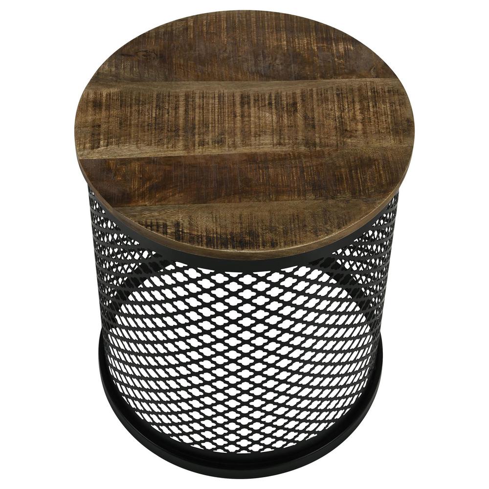 Aurora Round Accent Table with Drum Base Natural and Black. Picture 4