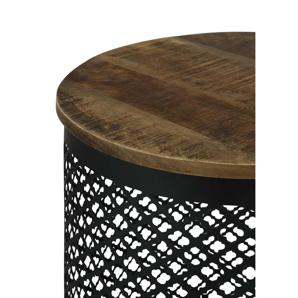 Aurora Round Accent Table with Drum Base Natural and Black. Picture 5