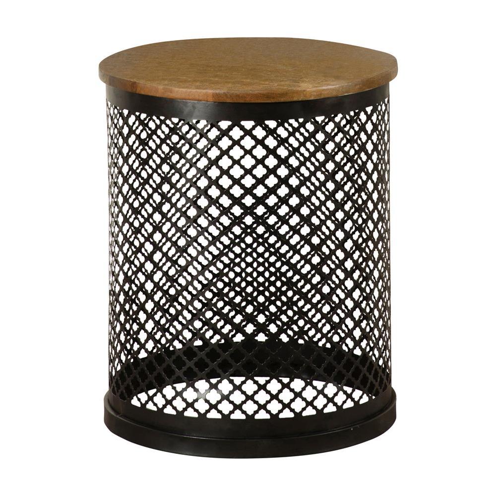 Aurora Round Accent Table with Drum Base Natural and Black. Picture 9