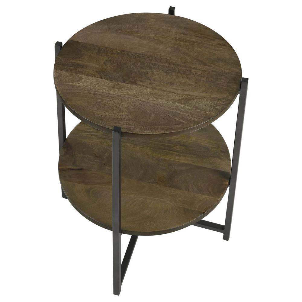 Axel Round Accent Table with Open Shelf Natural and Gunmetal. Picture 4