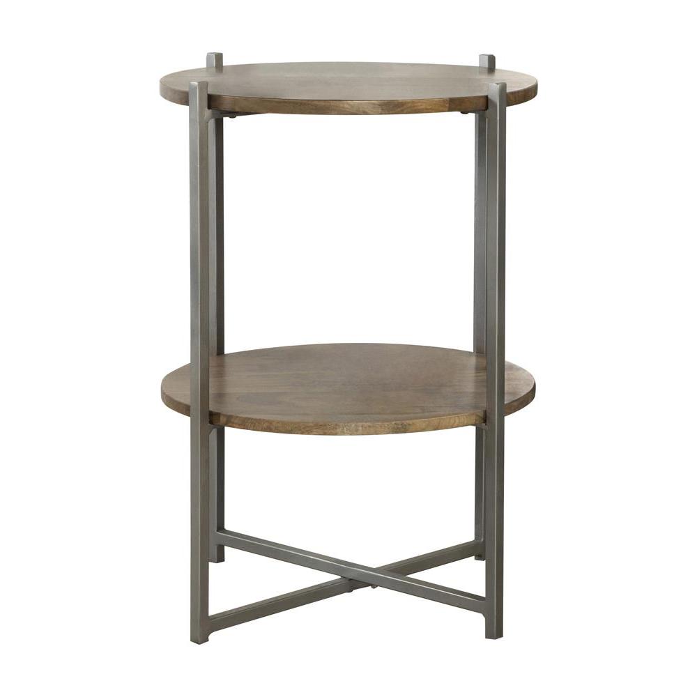 Axel Round Accent Table with Open Shelf Natural and Gunmetal. Picture 8