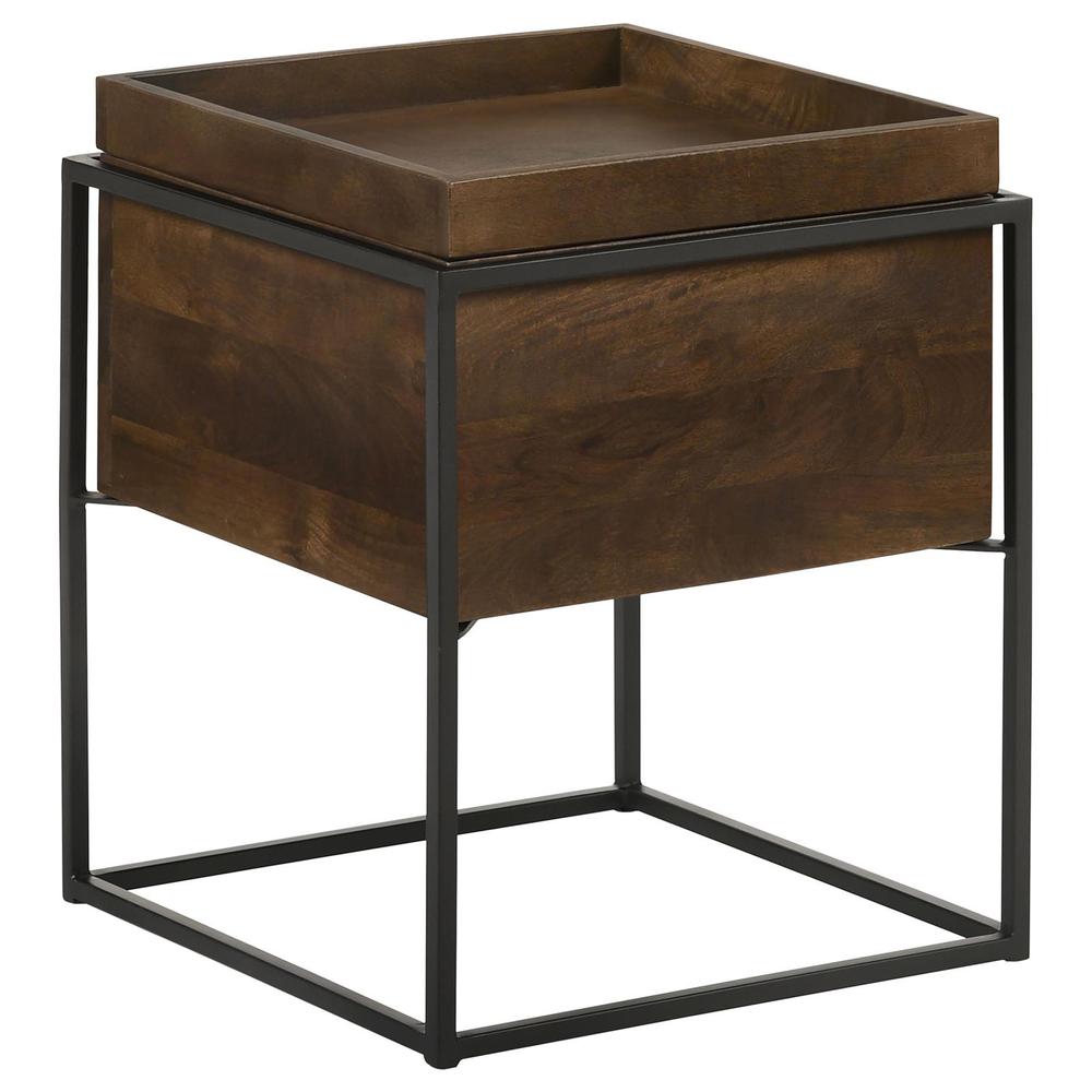 Ondrej Square Accent Table with Removable Top Tray Dark Brown and Gunmetal. Picture 3