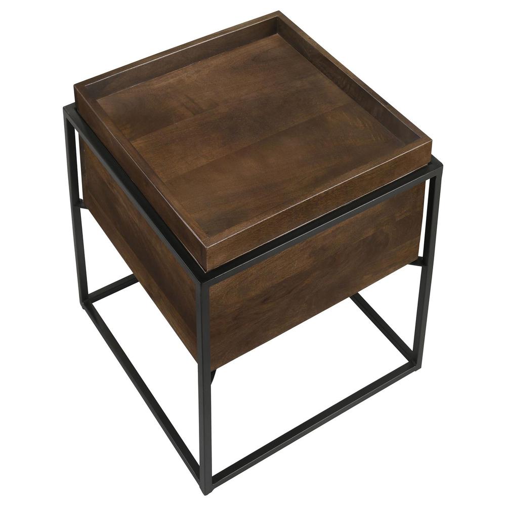 Ondrej Square Accent Table with Removable Top Tray Dark Brown and Gunmetal. Picture 4