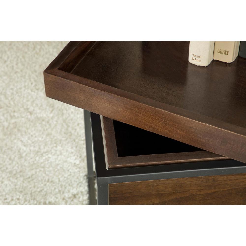 Ondrej Square Accent Table with Removable Top Tray Dark Brown and Gunmetal. Picture 6