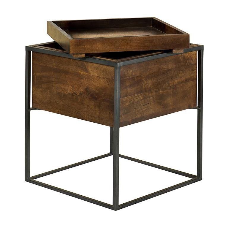 Ondrej Square Accent Table with Removable Top Tray Dark Brown and Gunmetal. Picture 7