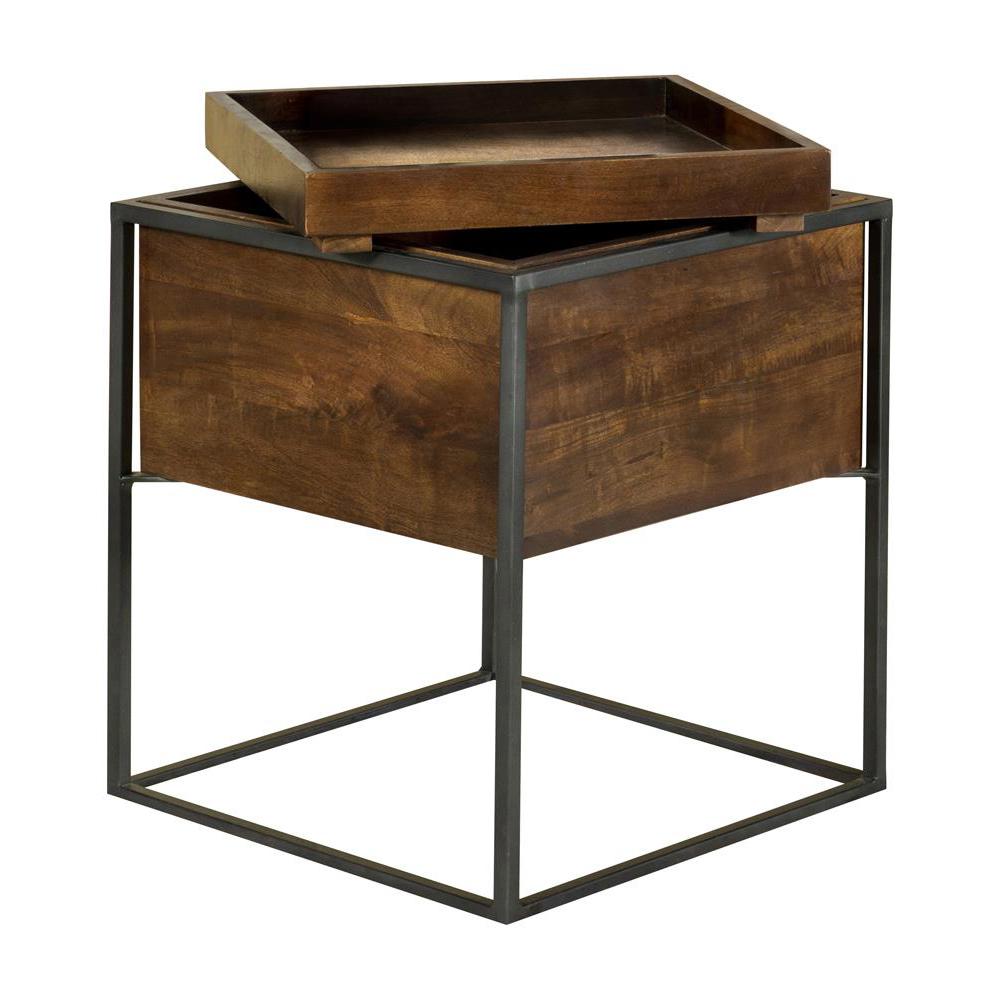 Ondrej Square Accent Table with Removable Top Tray Dark Brown and Gunmetal. Picture 9