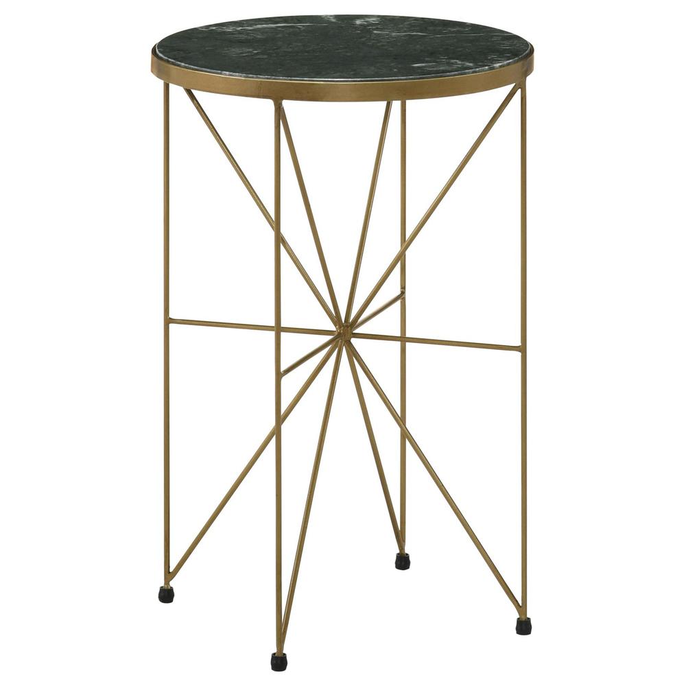 Eliska Round Accent Table with Marble Top Green and Antique Gold. Picture 3