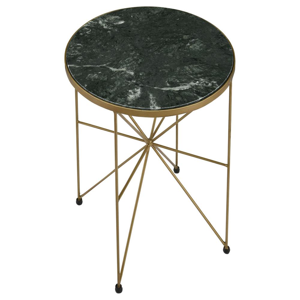 Eliska Round Accent Table with Marble Top Green and Antique Gold. Picture 4