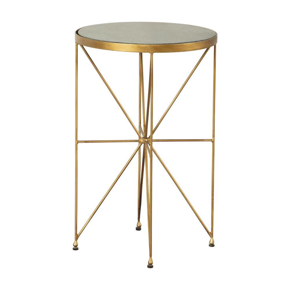 Eliska Round Accent Table with Marble Top Green and Antique Gold. Picture 8