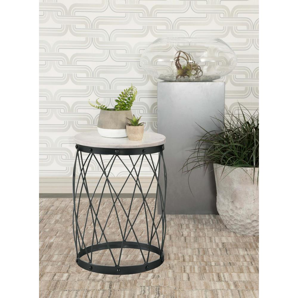 Tereza Round Accent Table with Marble Top White and Black. Picture 2