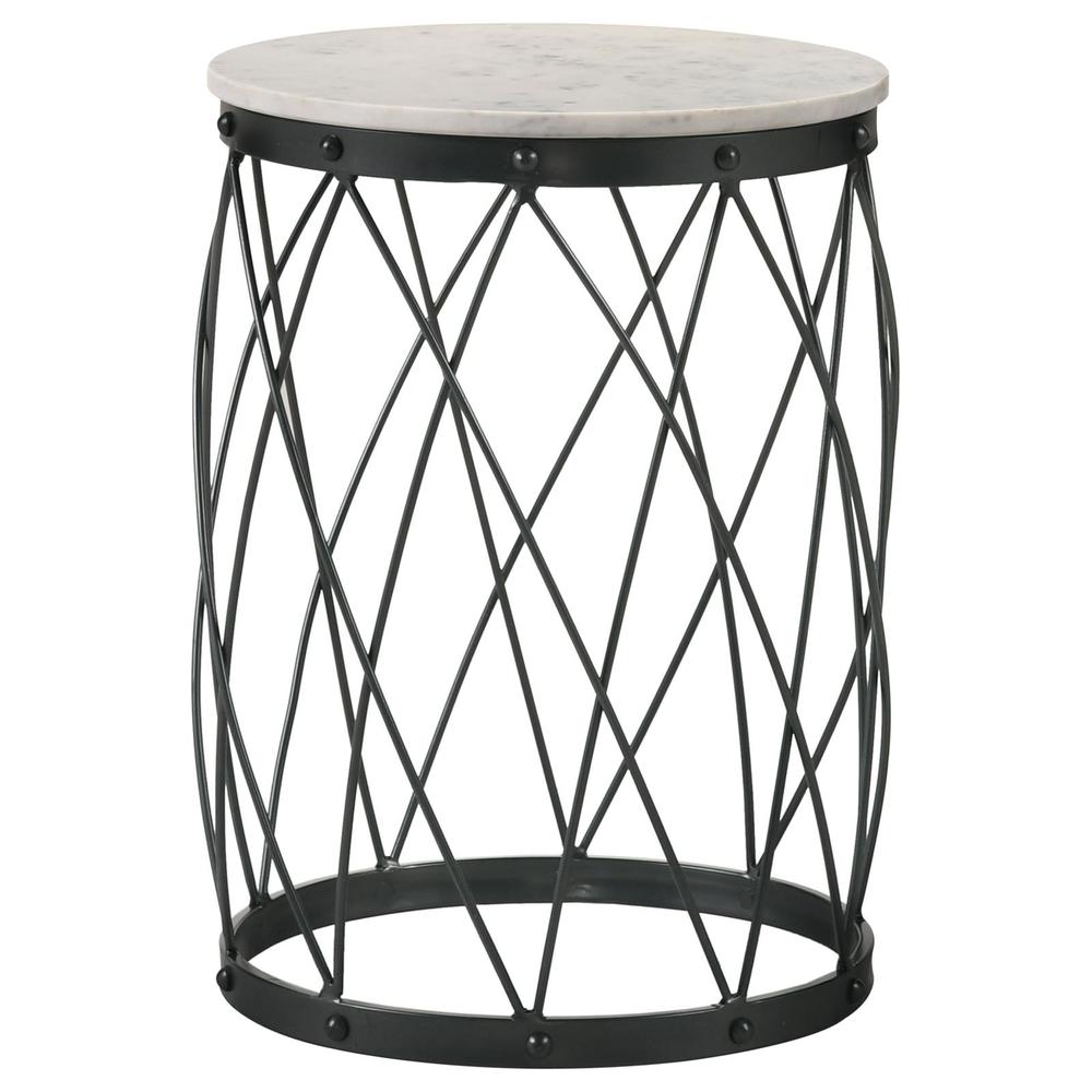Tereza Round Accent Table with Marble Top White and Black. Picture 3
