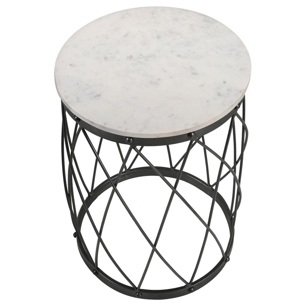 Tereza Round Accent Table with Marble Top White and Black. Picture 4