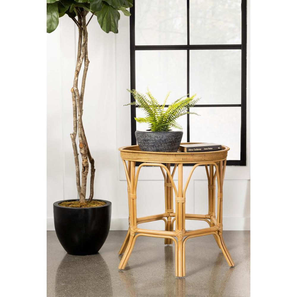 Antonio Round Rattan Tray Top Accent Table Natural. Picture 1