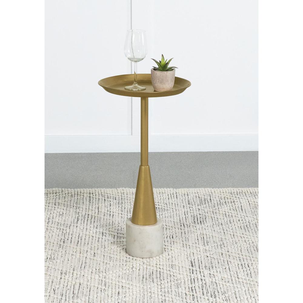 Alpine Round Metal Side Table White and Gold. Picture 1