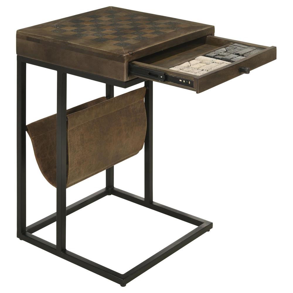 Chessie 1-drawer Square Side Table With Leatherette Sling Tobacco and Black. Picture 1