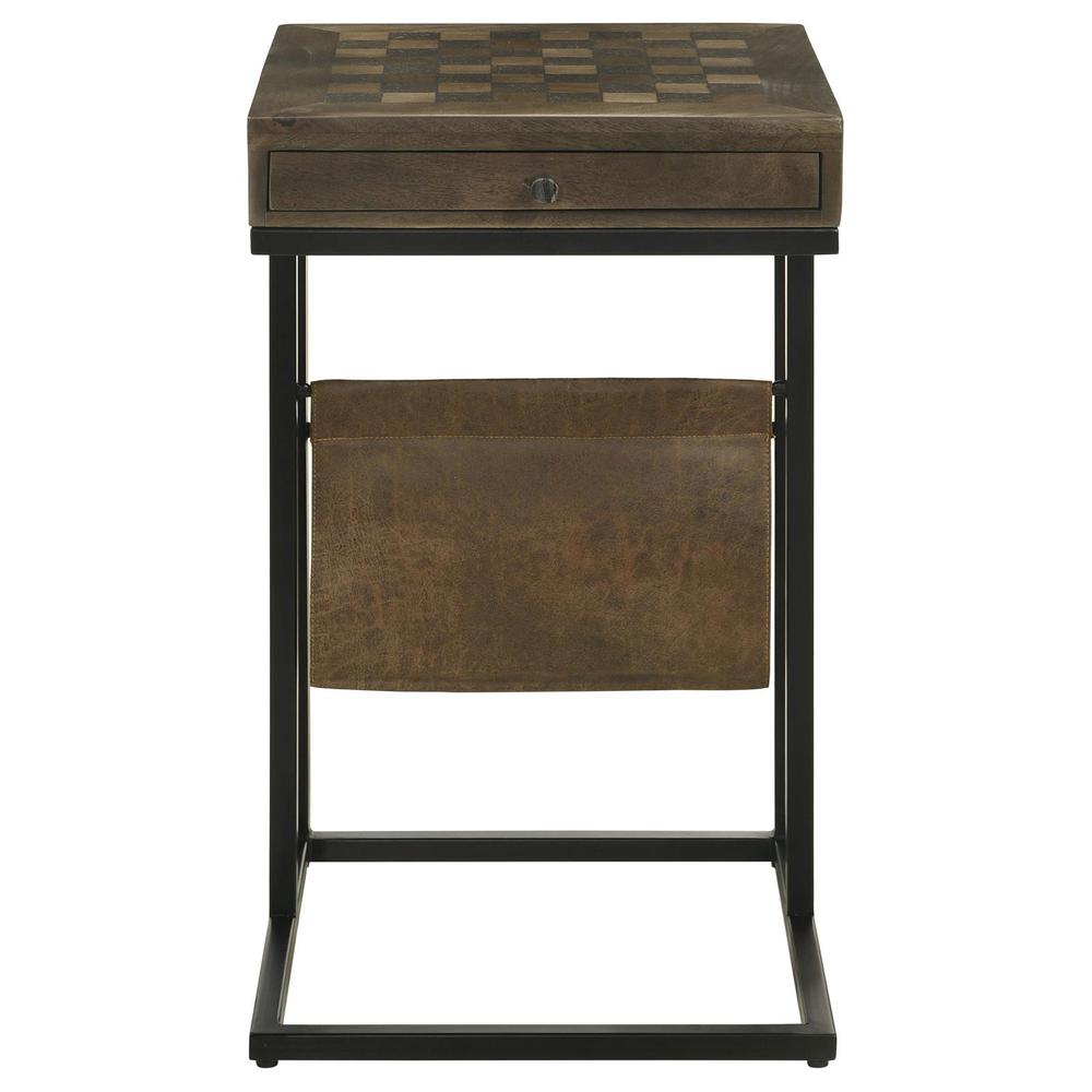 Chessie 1-drawer Square Side Table With Leatherette Sling Tobacco and Black. Picture 2