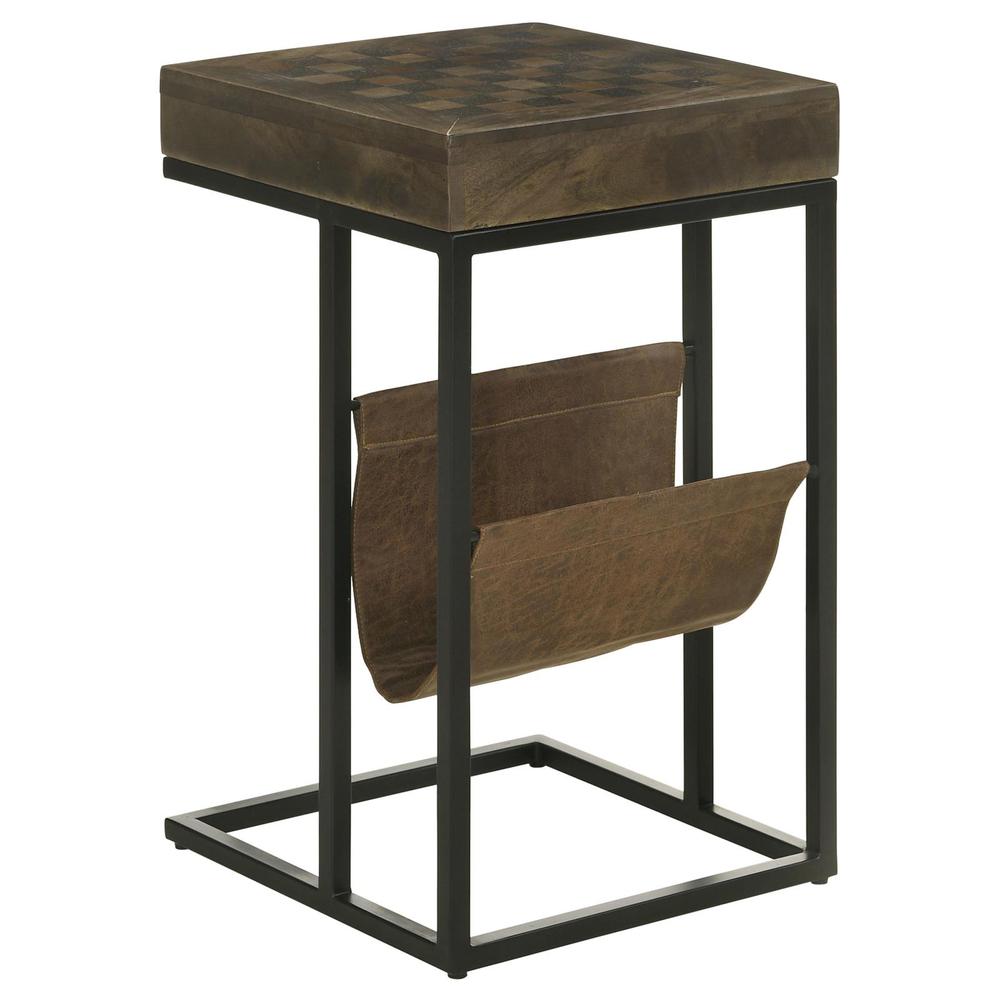 Chessie 1-drawer Square Side Table With Leatherette Sling Tobacco and Black. Picture 4