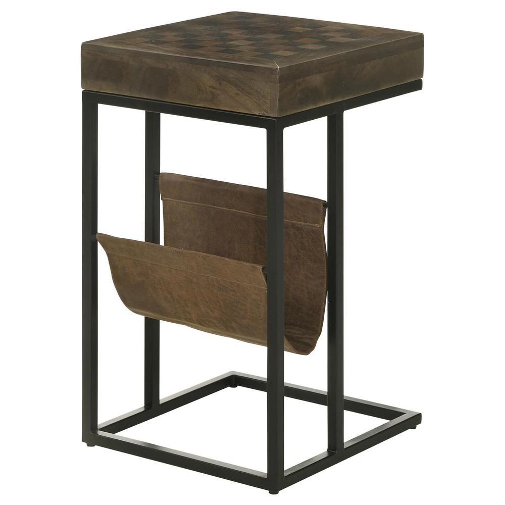 Chessie 1-drawer Square Side Table With Leatherette Sling Tobacco and Black. Picture 5