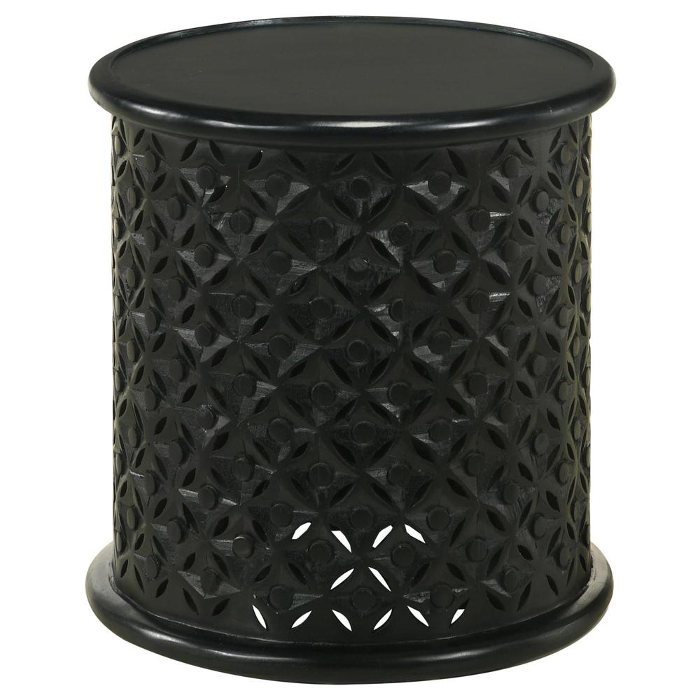 Krish 18-inch Round Accent Table Black Stain. Picture 6