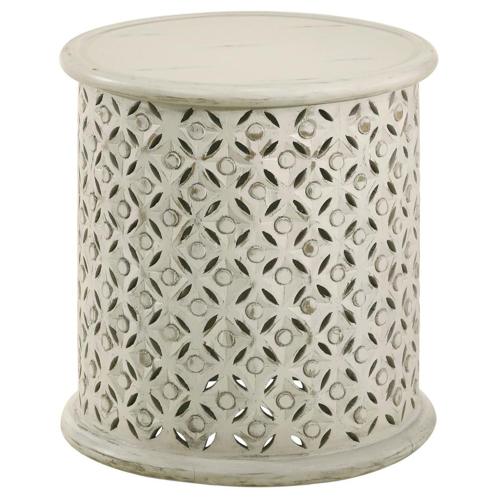 Krish 18-inch Round Accent Table White Washed. Picture 6