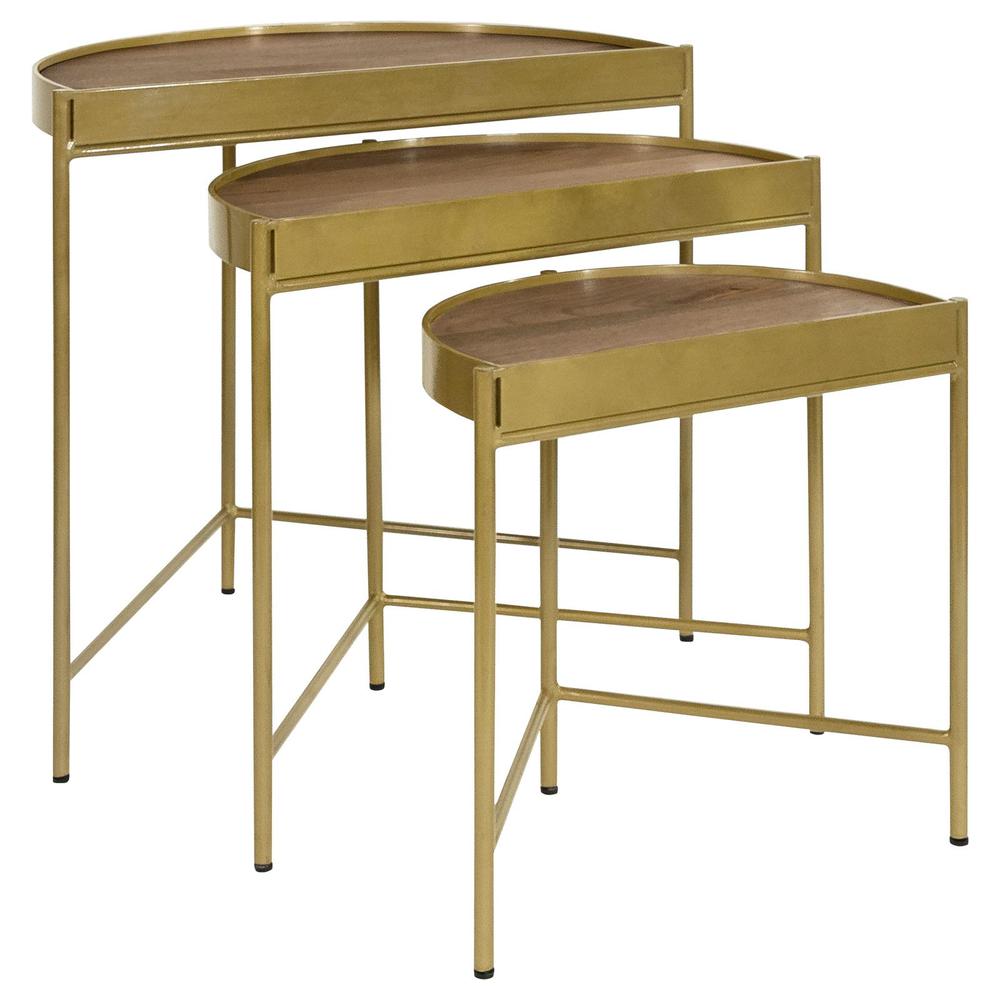 Tristen 3-Piece Demilune Nesting Table With Recessed Top Brown and Gold. Picture 1